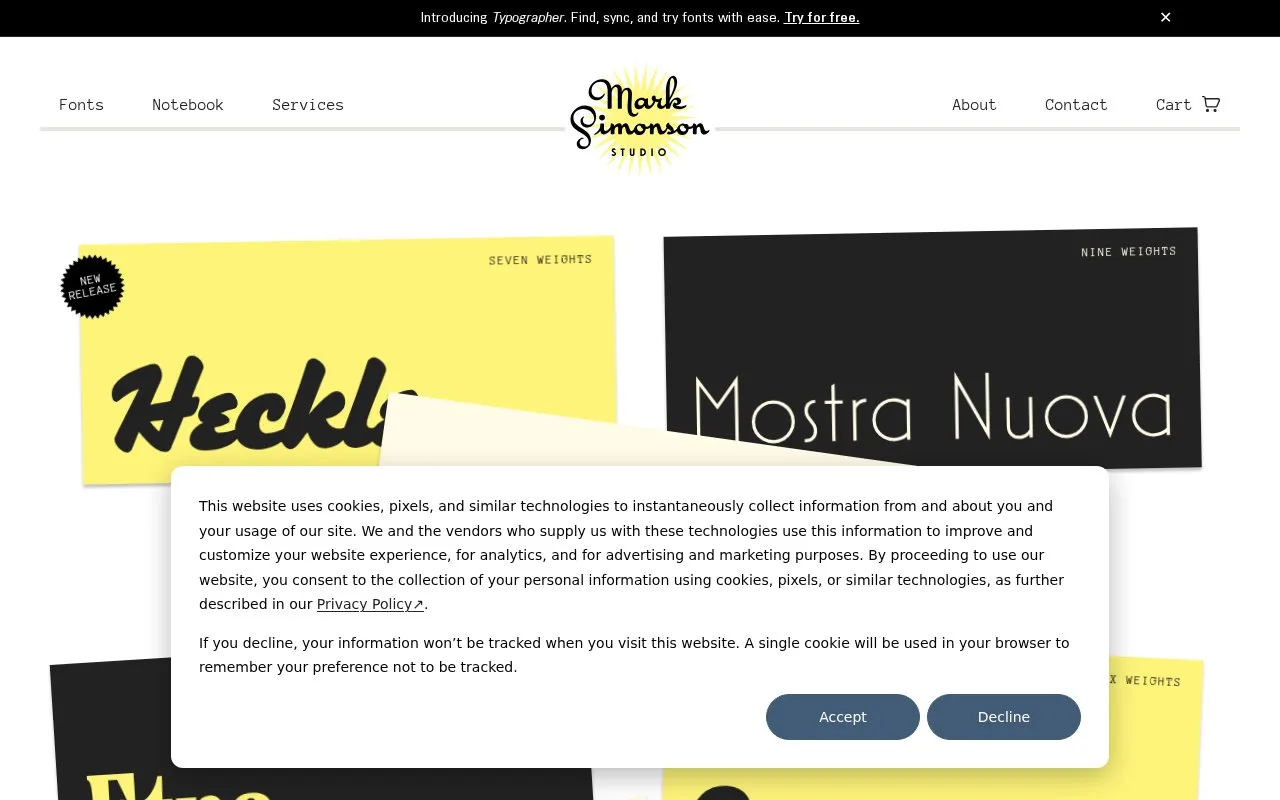 Screenshot of the Mark Simonson Studio homepage
