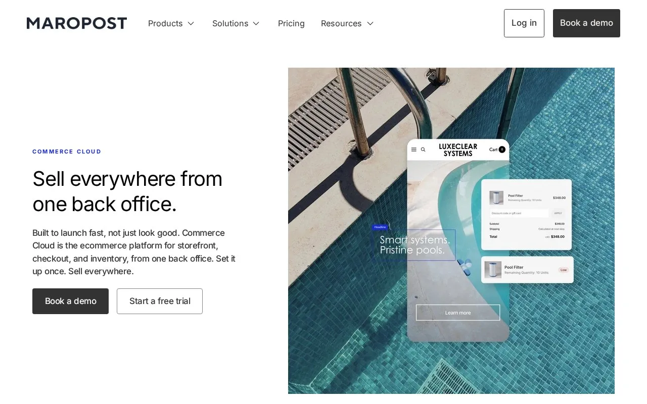 Screenshot of the Maropost Commerce Cloud homepage