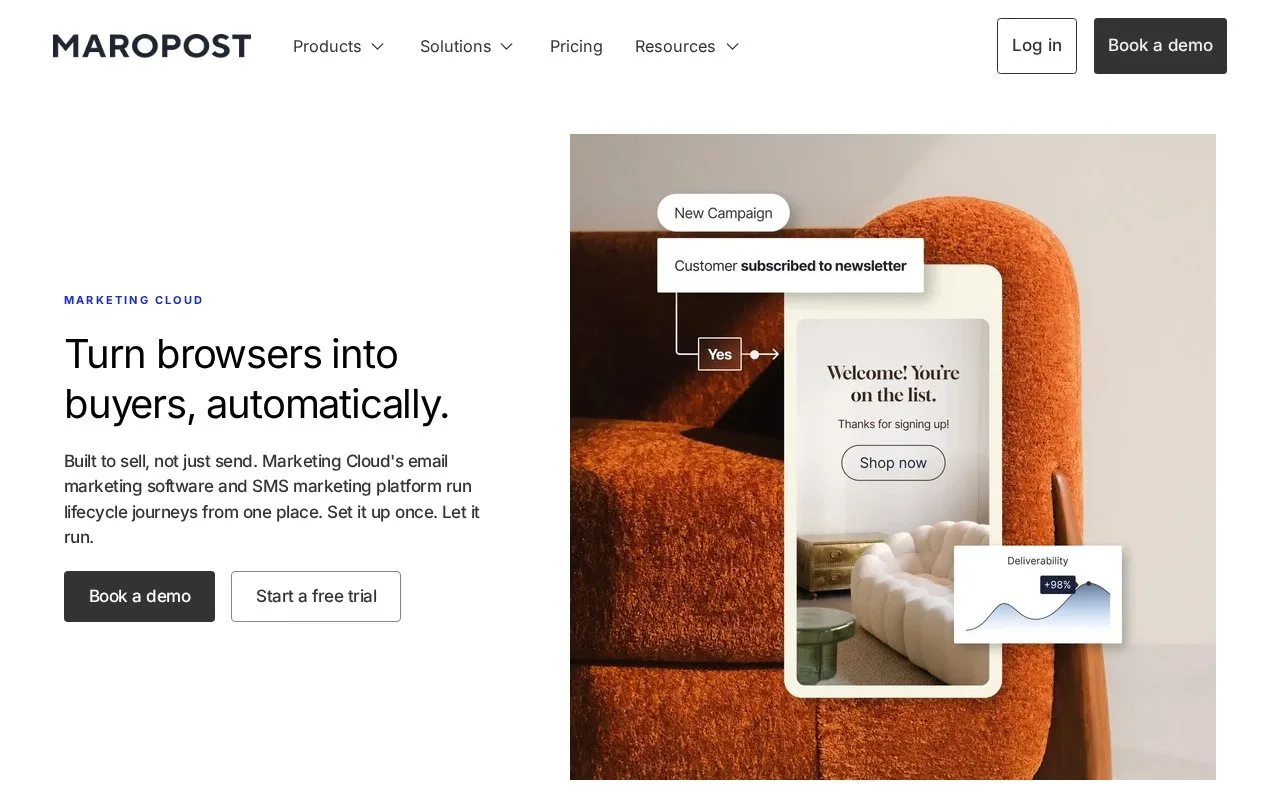 Screenshot of the Maropost Marketing Cloud homepage