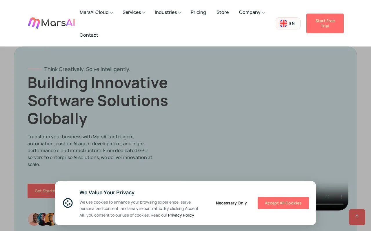 Screenshot of the MarsAI homepage