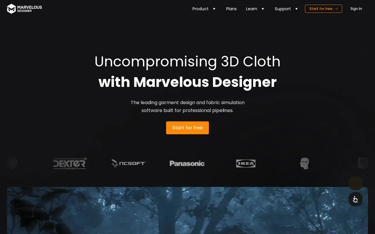 Screenshot of the Marvelous Designer homepage
