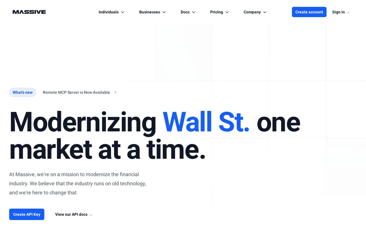 Screenshot of the Massive homepage