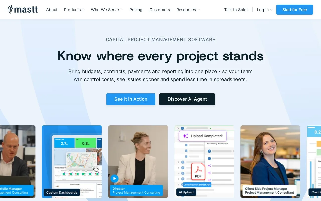 Screenshot of the Mastt homepage