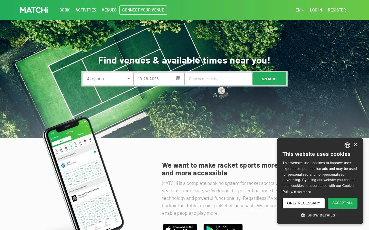 Screenshot of the MATCHi homepage