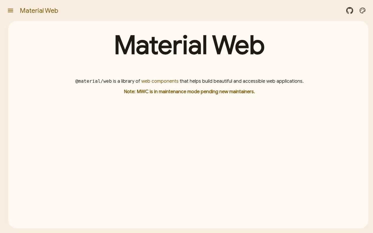Screenshot of the Material Web homepage