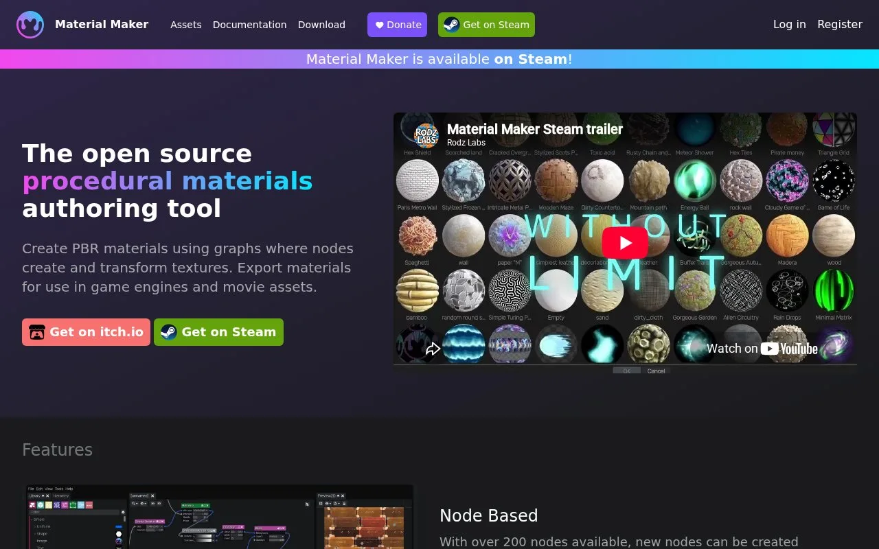 Screenshot of the Material Maker homepage
