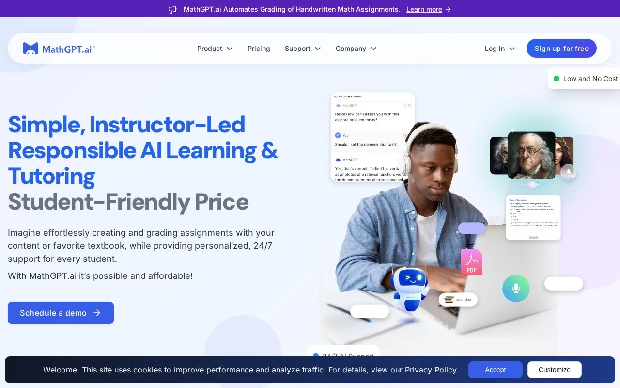 Screenshot of the MathGPT.ai homepage