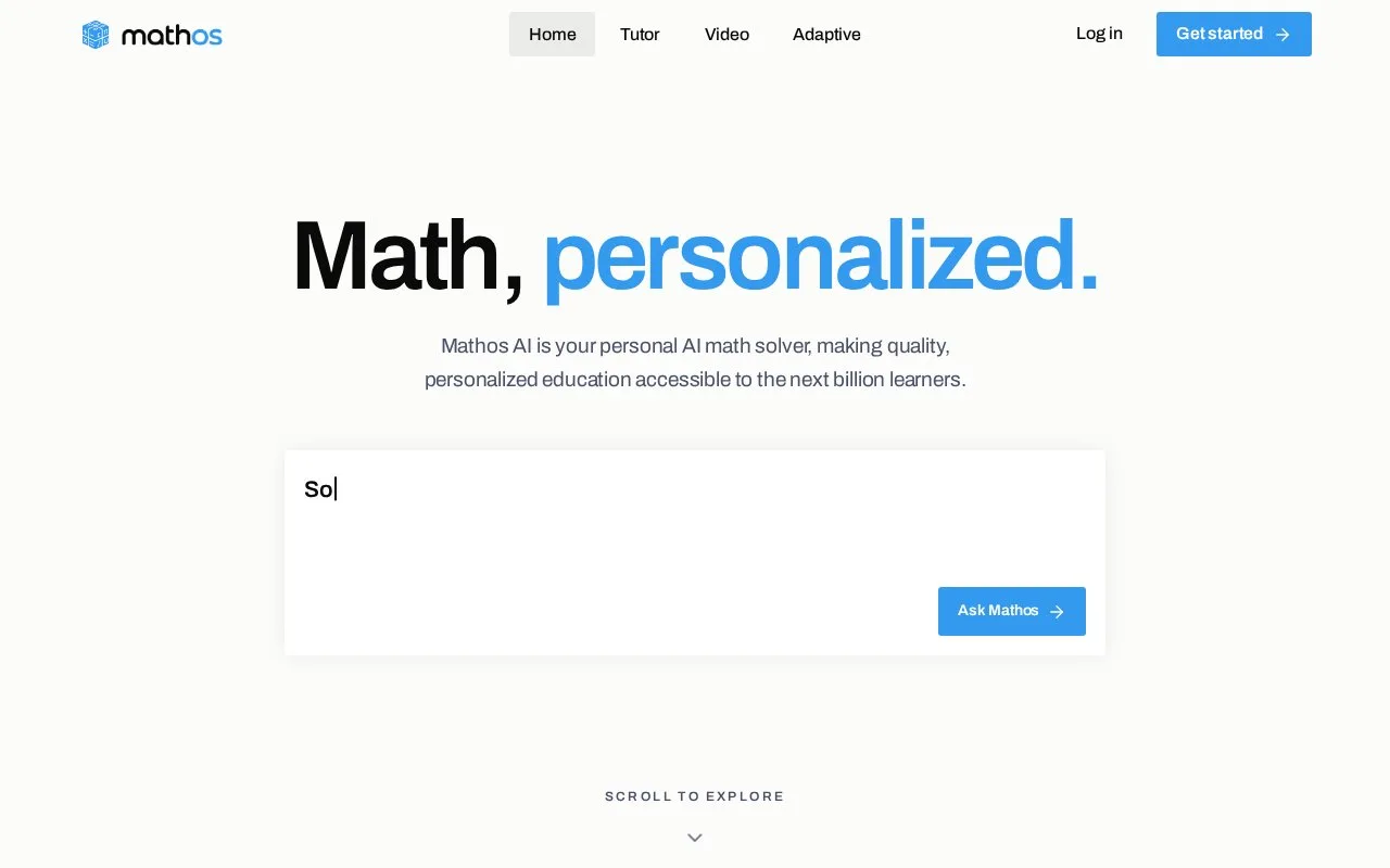 Screenshot of the Mathos AI homepage