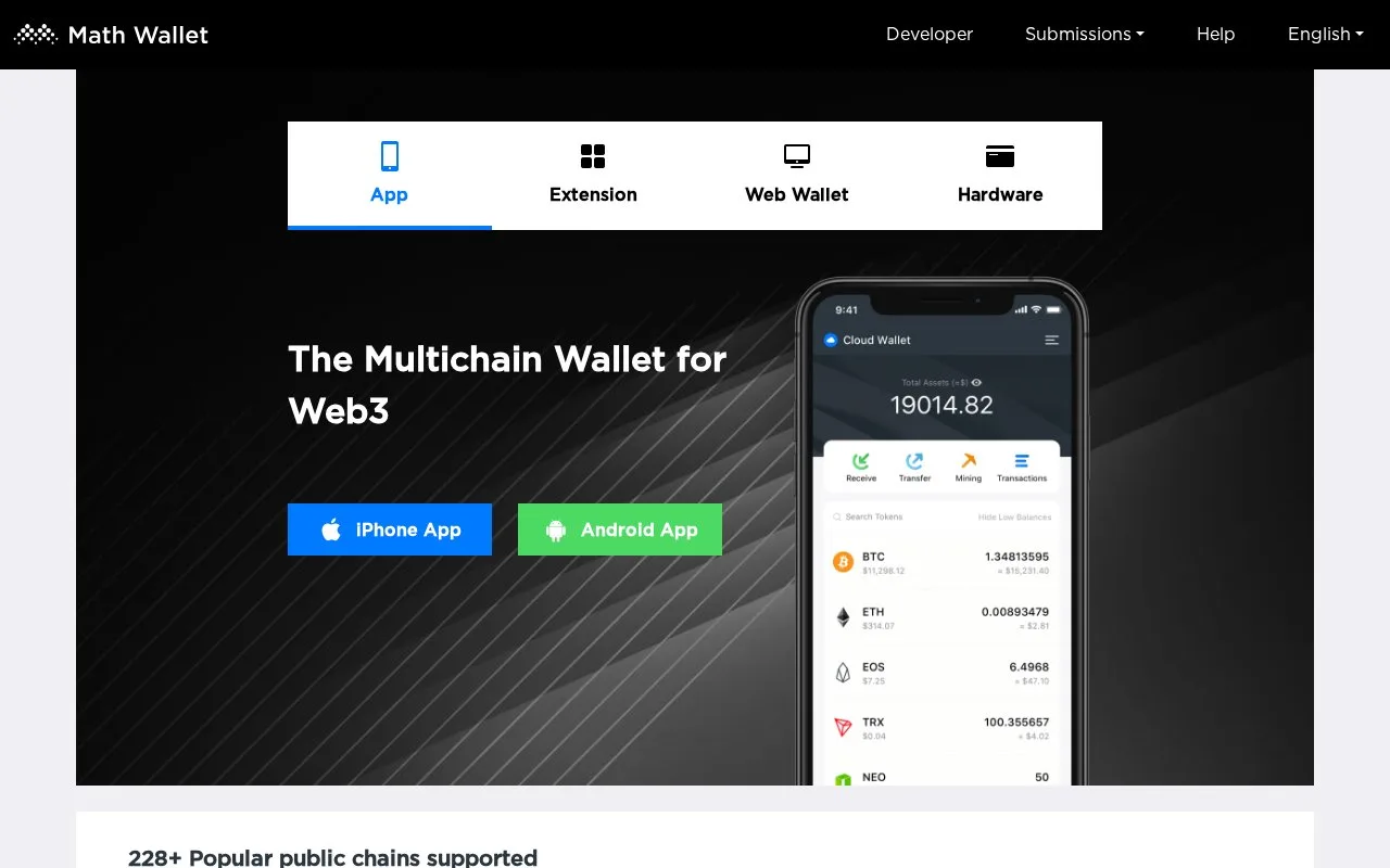 Screenshot of the MathWallet homepage