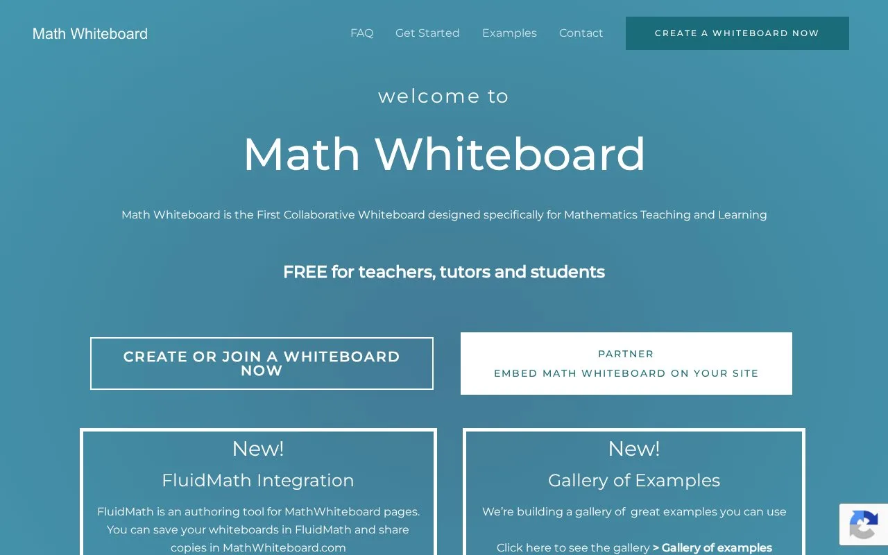 Screenshot of the Math Whiteboard homepage