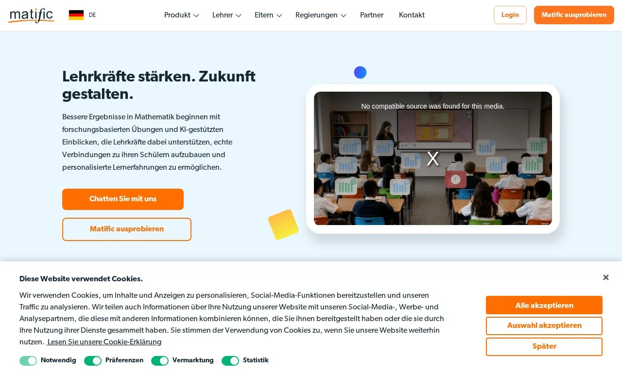 Screenshot of the Matific homepage