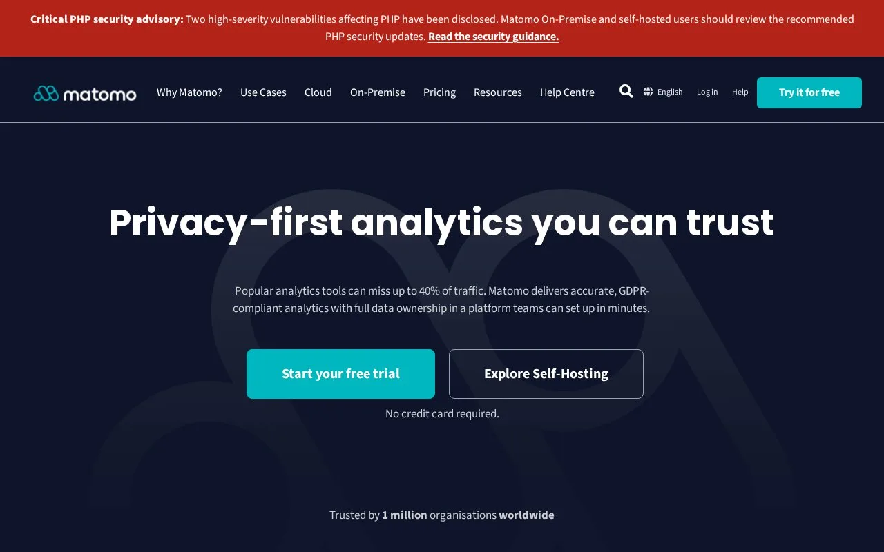 Screenshot of the Matomo homepage