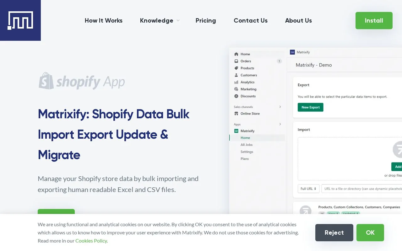 Screenshot of the Matrixify homepage