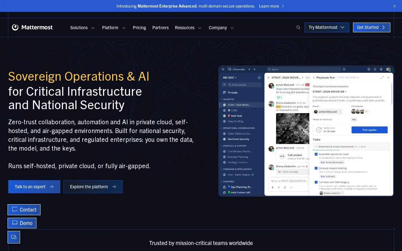Screenshot of the Mattermost homepage