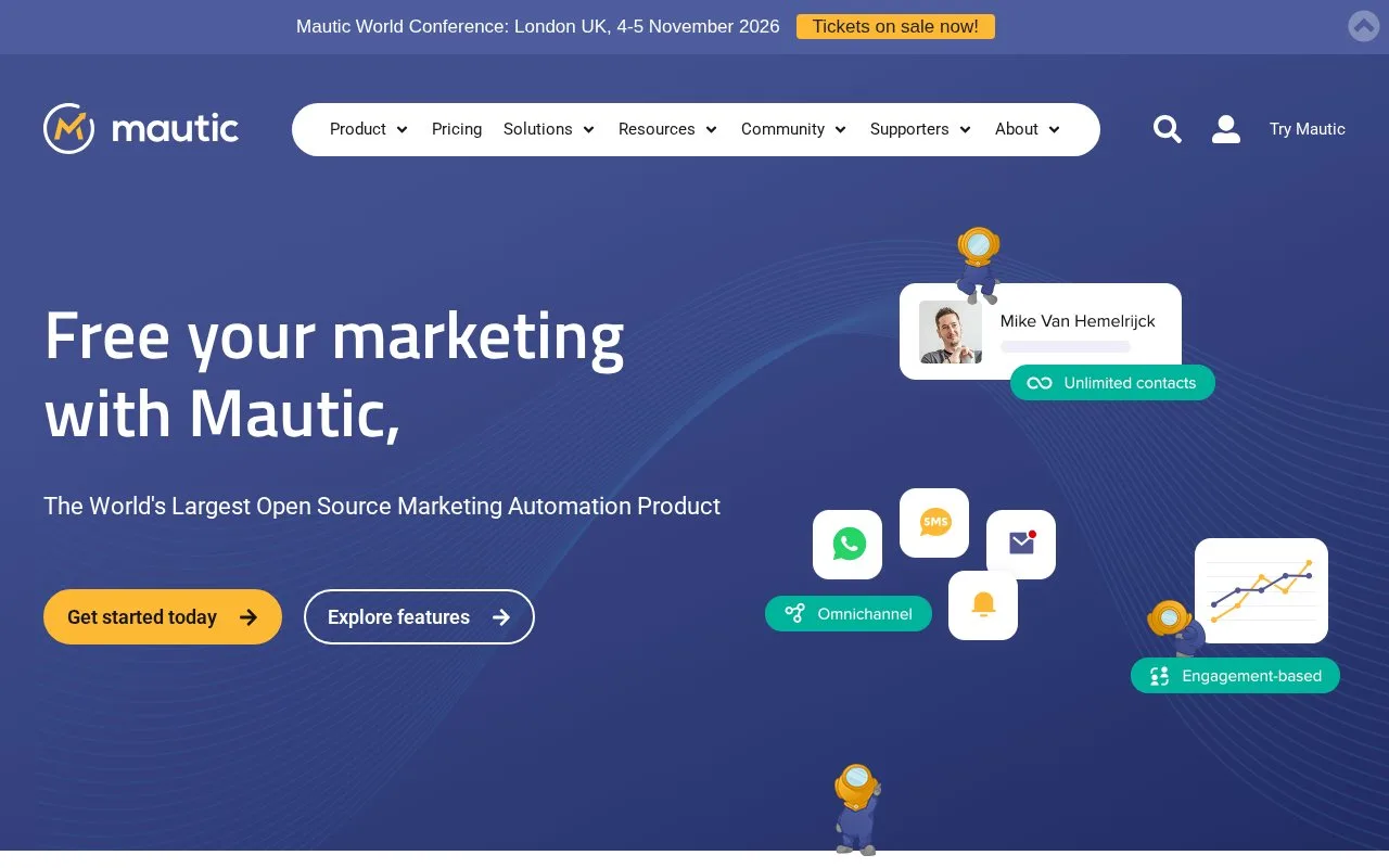 Screenshot of the Mautic homepage