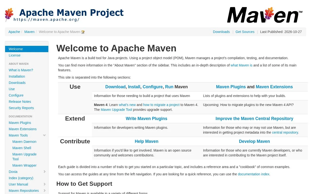 Screenshot of the Apache Maven homepage