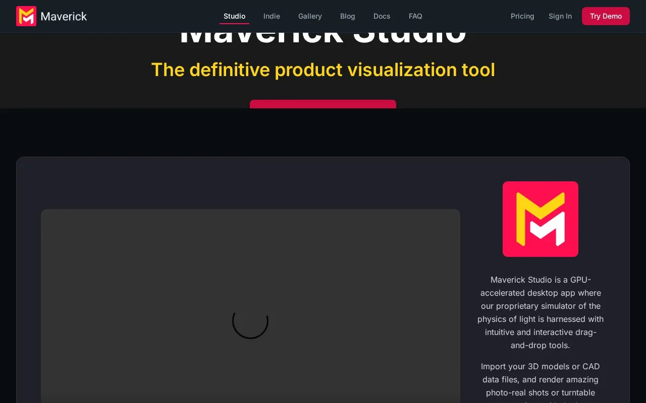 Screenshot of the Maverick Studio homepage
