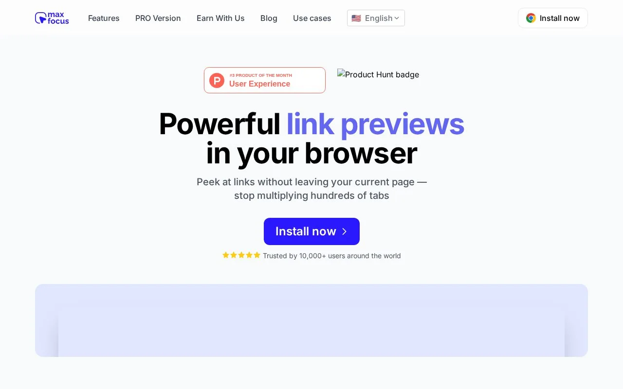 Screenshot of the MaxFocus homepage