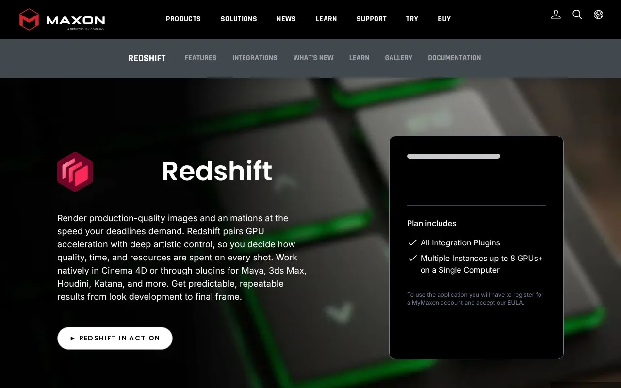 Screenshot of the Redshift homepage
