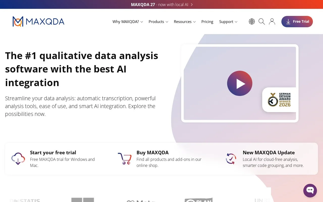 Screenshot of the MAXQDA homepage