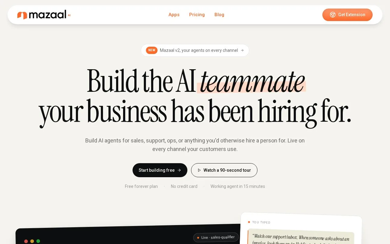 Screenshot of the Mazaal AI homepage