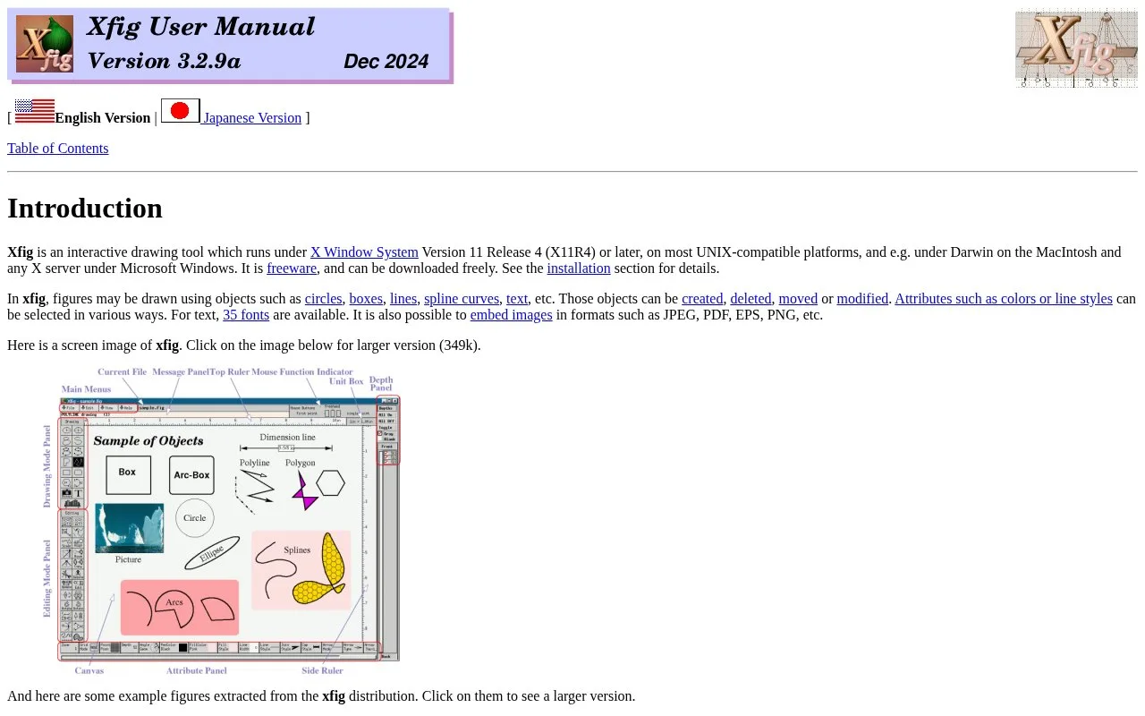 Screenshot of the Xfig homepage