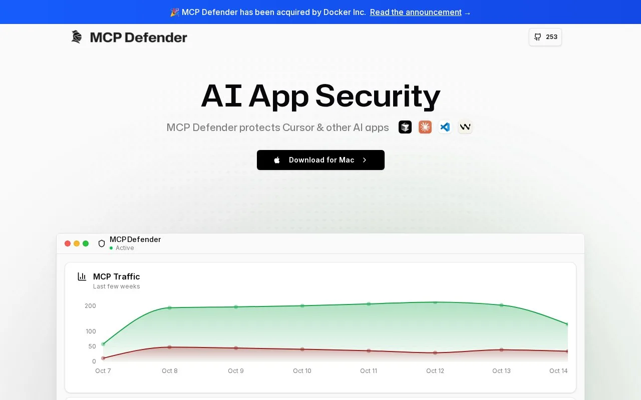 Screenshot of the MCP Defender homepage