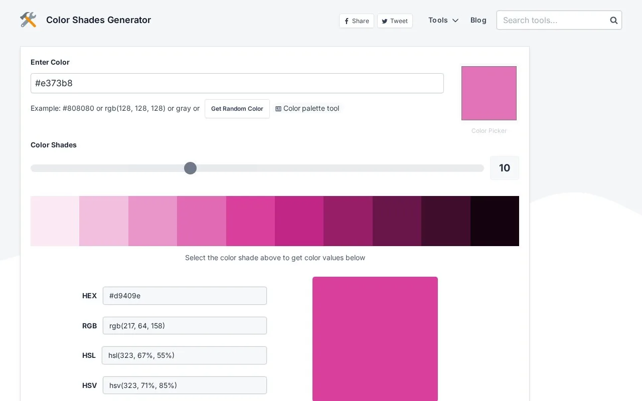 Screenshot of the mdigi.tools Colour Tools homepage