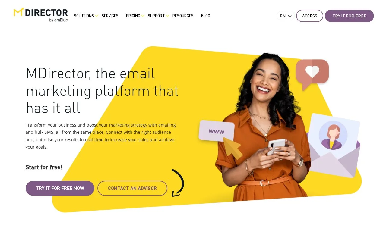 Screenshot of the MDirector homepage