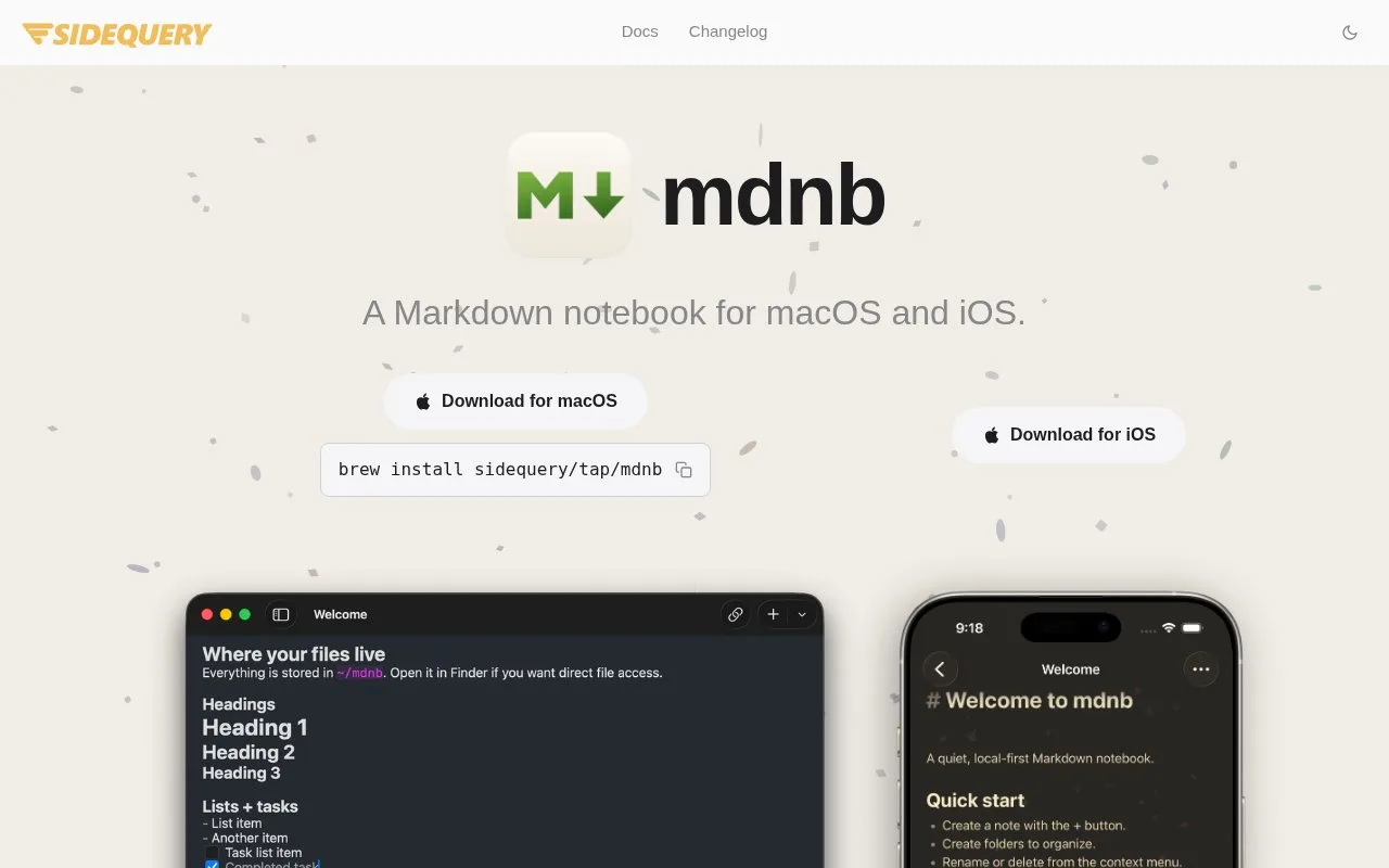 Screenshot of the mdnb homepage