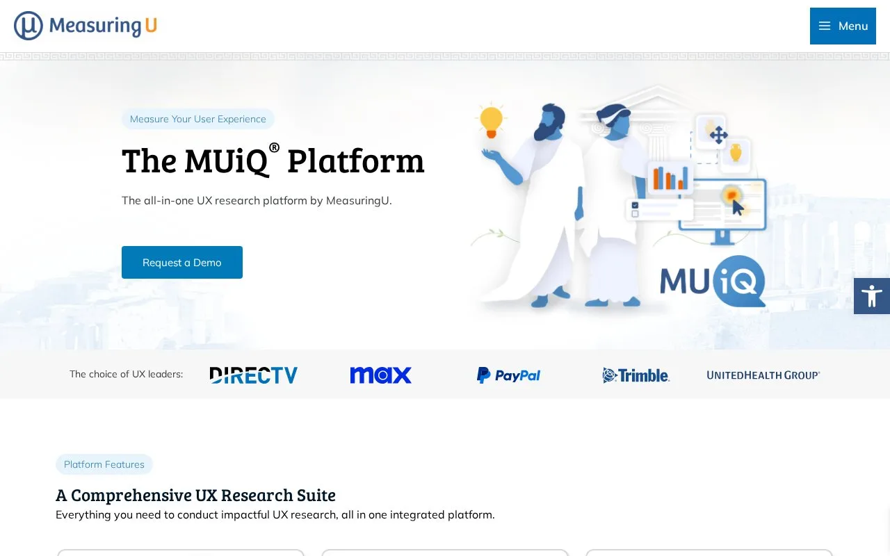 Screenshot of the MUiQ homepage