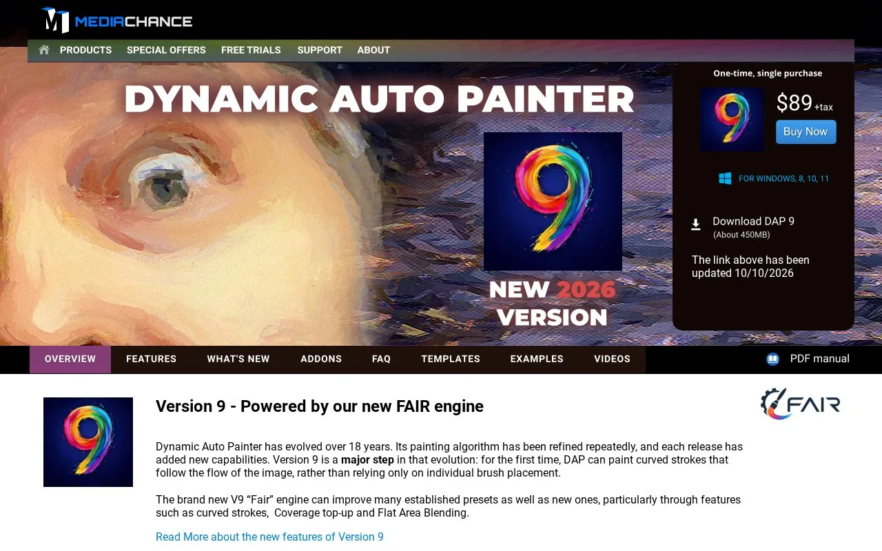 Screenshot of the Dynamic Auto Painter homepage