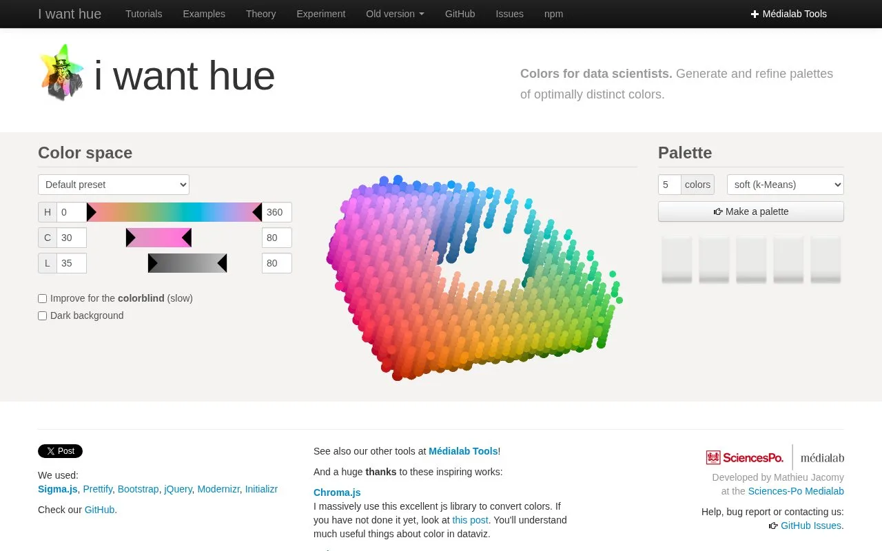 Screenshot of the iWantHue homepage
