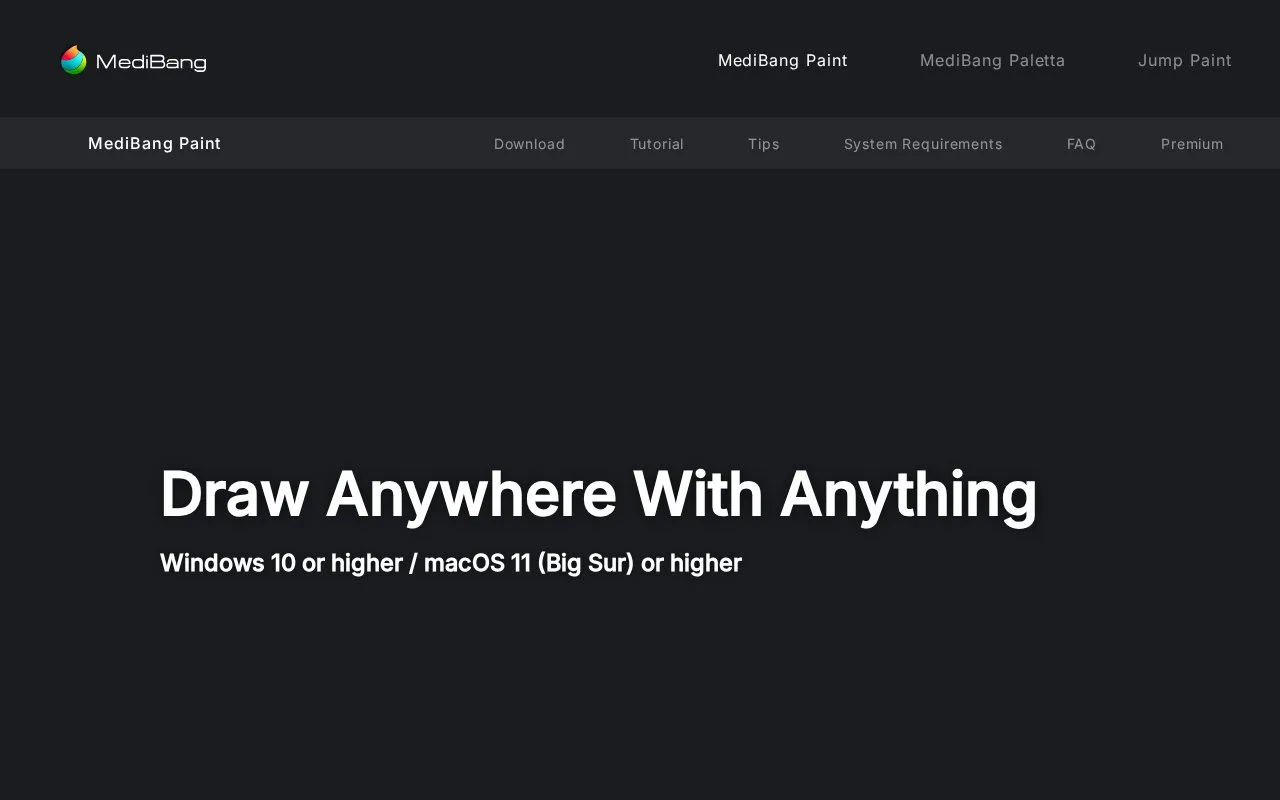 Screenshot of the MediBang Paint homepage