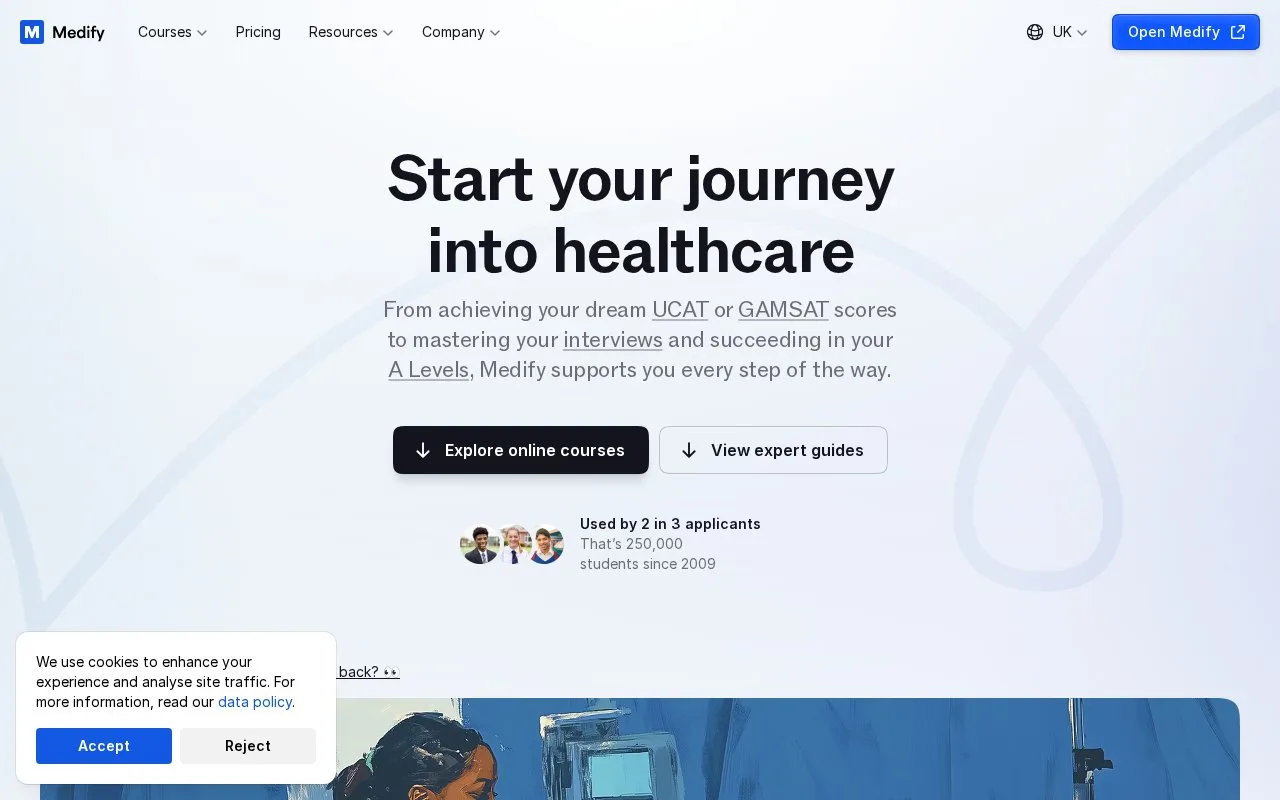 Screenshot of the Medify homepage
