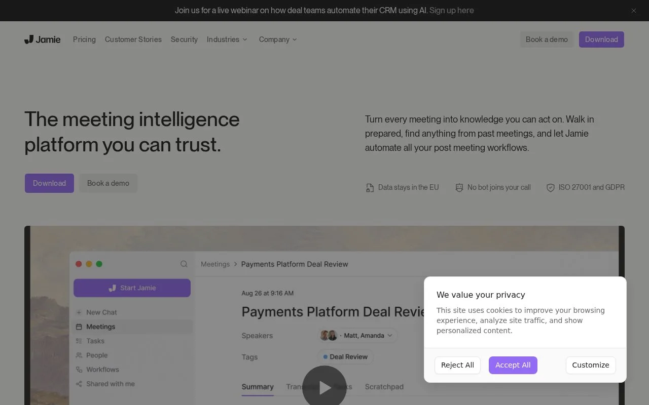 Screenshot of the Jamie homepage