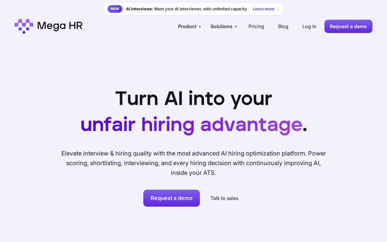 Screenshot of the Mega HR homepage