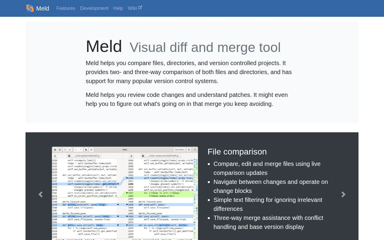 Screenshot of the Meld homepage
