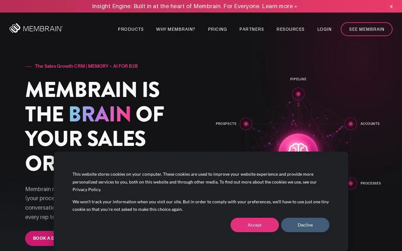 Screenshot of the Membrain homepage