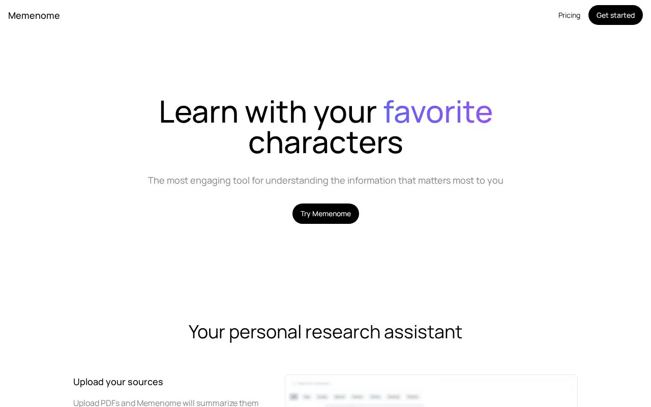 Screenshot of the Memenome homepage
