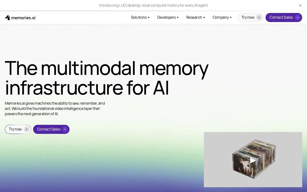 Screenshot of the Memories.ai homepage