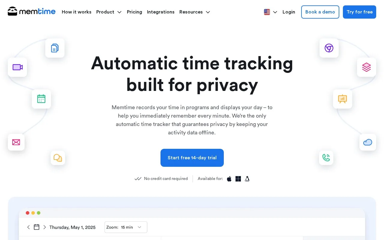 Screenshot of the Memtime homepage