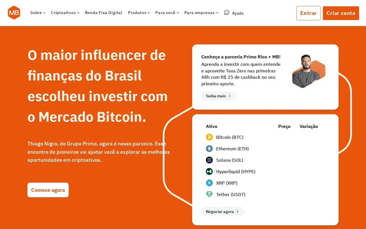 Screenshot of the Mercado Bitcoin homepage