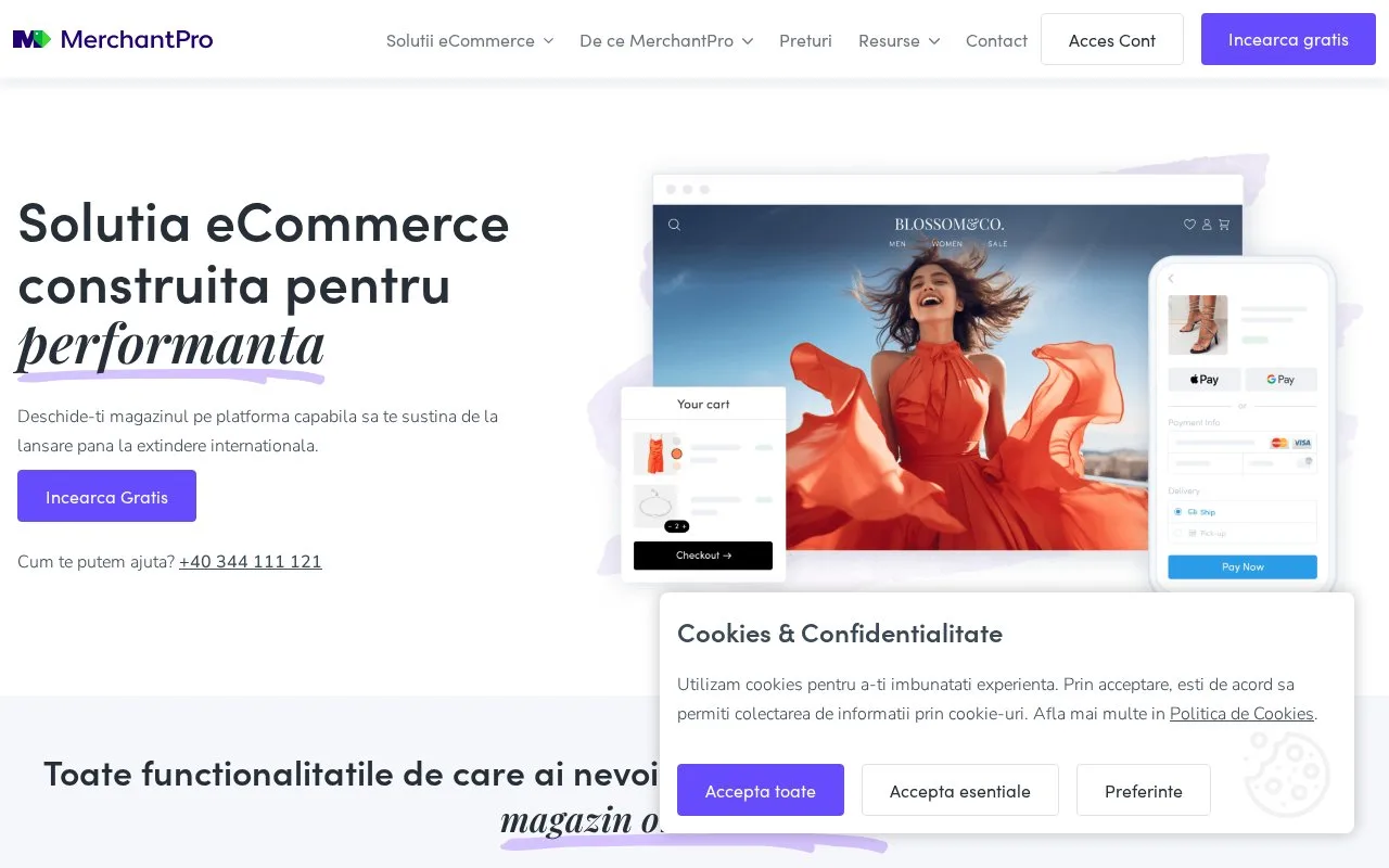 Screenshot of the MerchantPro homepage