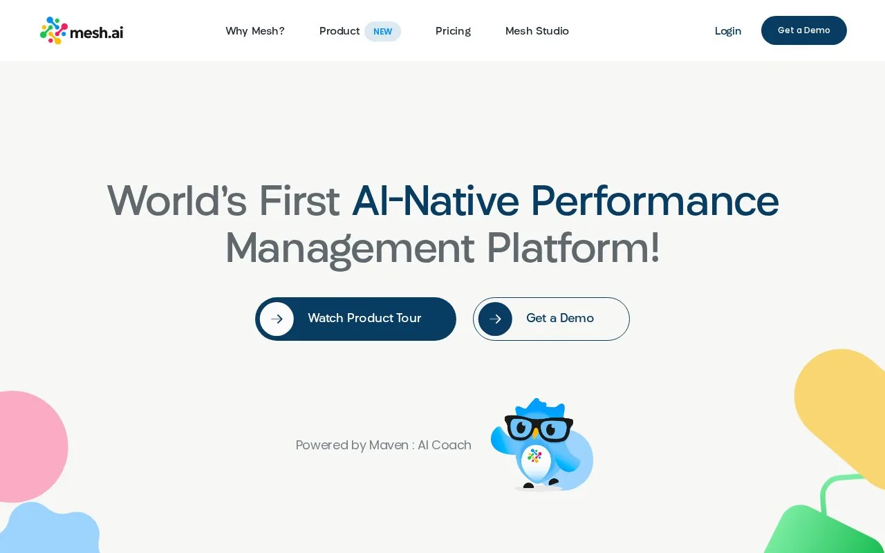 Screenshot of the Mesh homepage