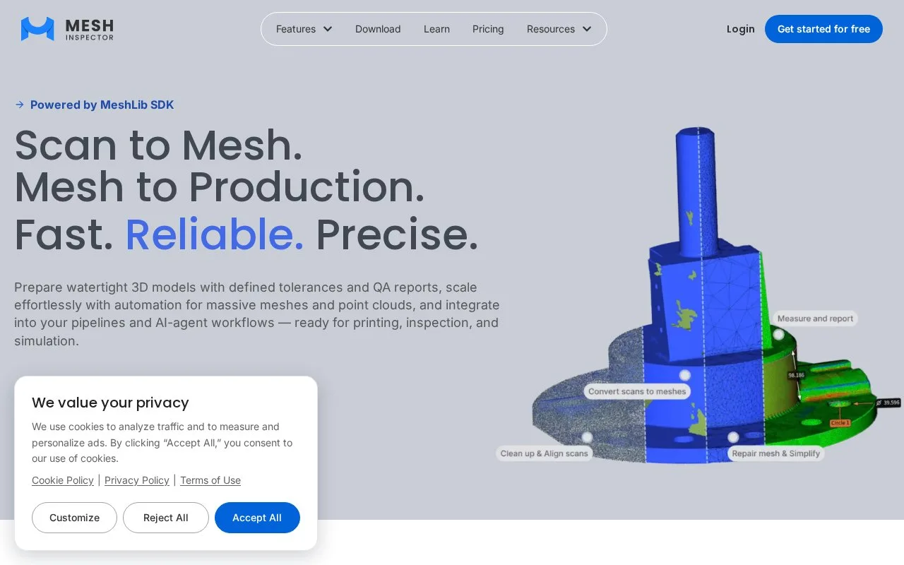 Screenshot of the MeshInspector homepage