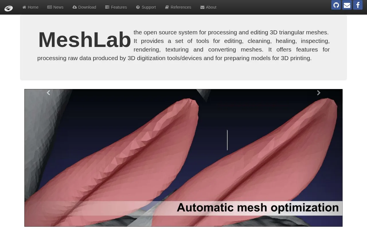 Screenshot of the MeshLab homepage