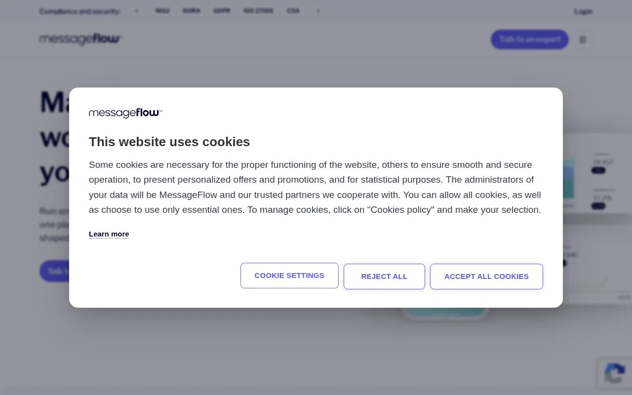 Screenshot of the MessageFlow homepage