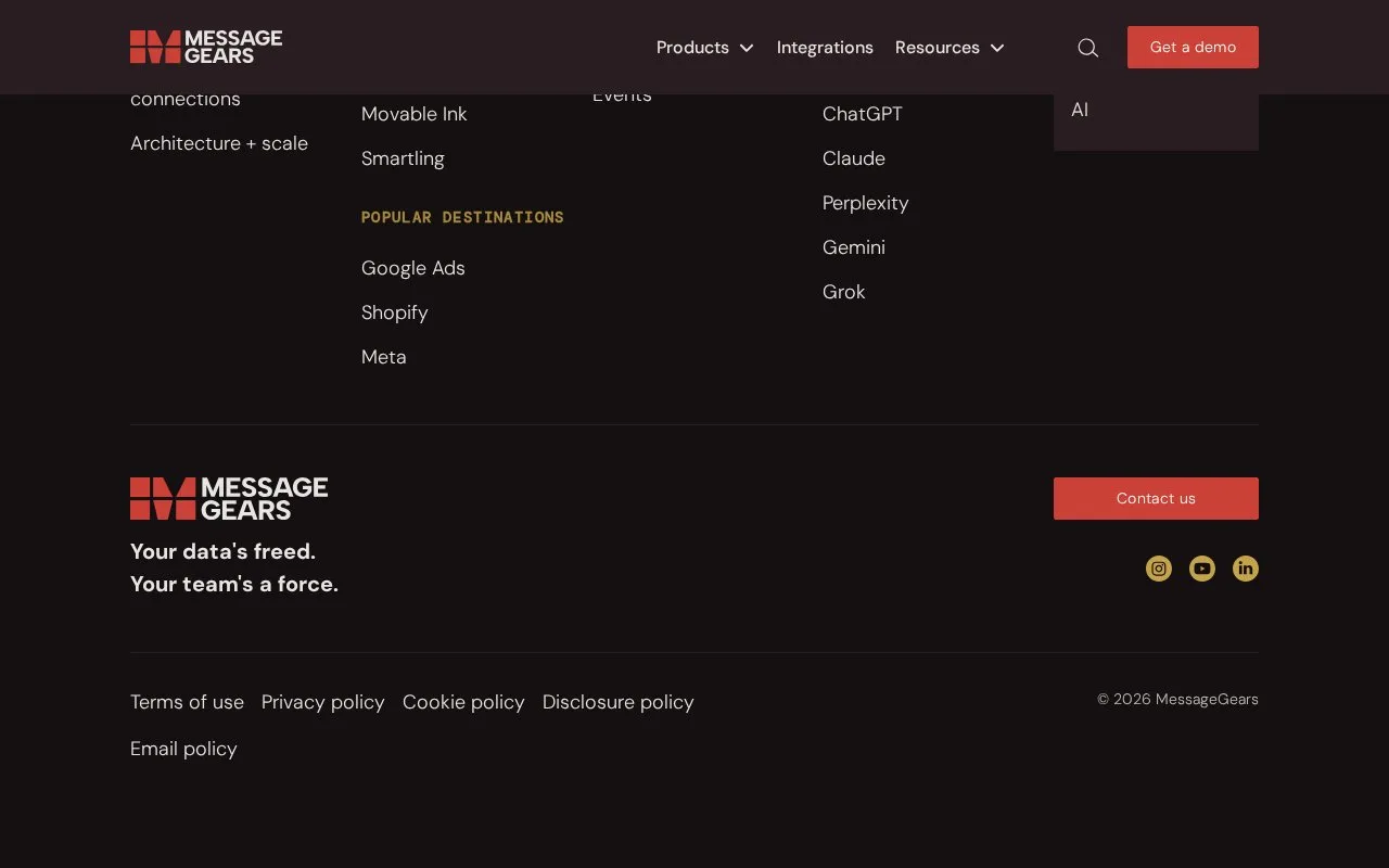 Screenshot of the MessageGears homepage
