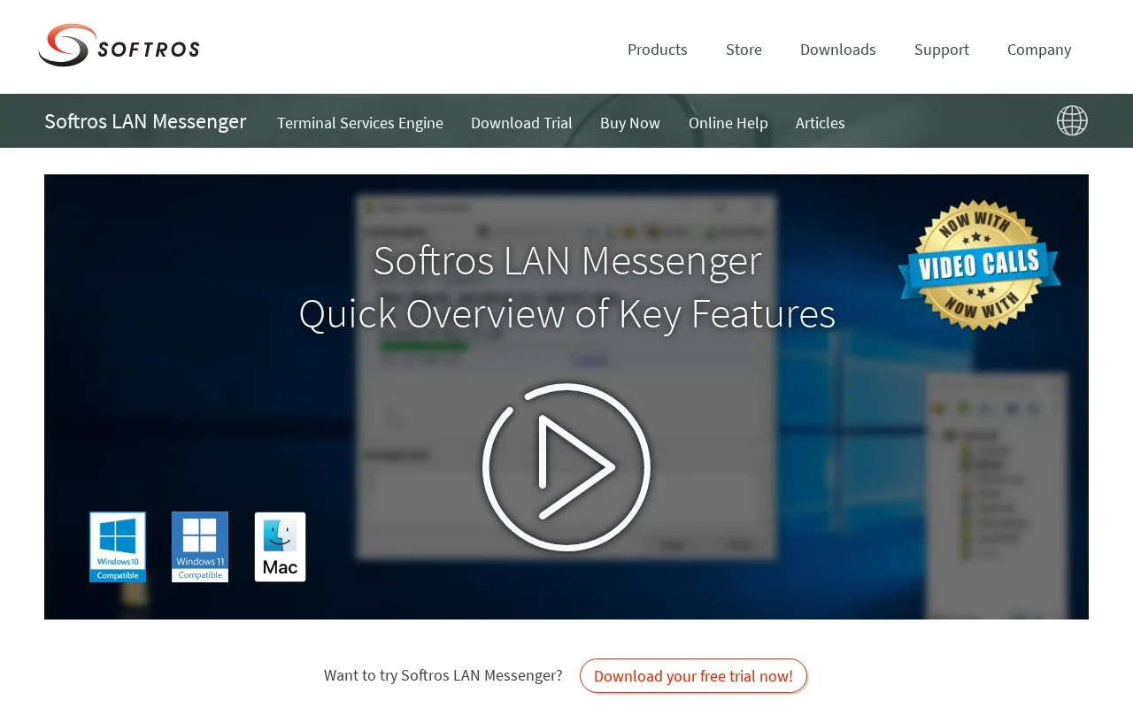 Screenshot of the Softros LAN Messenger homepage